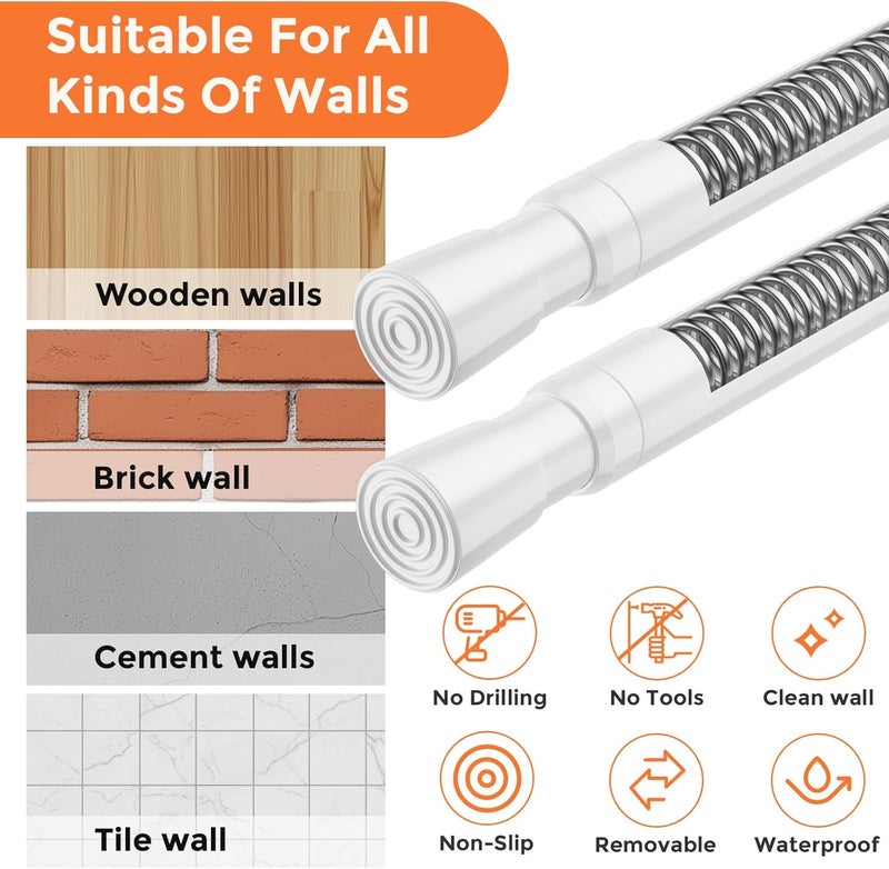 fvonzn FVONZON Tension Curtain Rod White Spring Tension Curtain Rods 26-39 inch 6Pack Adjustable Spring Rods Extendable Tension Rod For Closet, Window, Kitchen,Bookshelf,Bathroom - Image 3